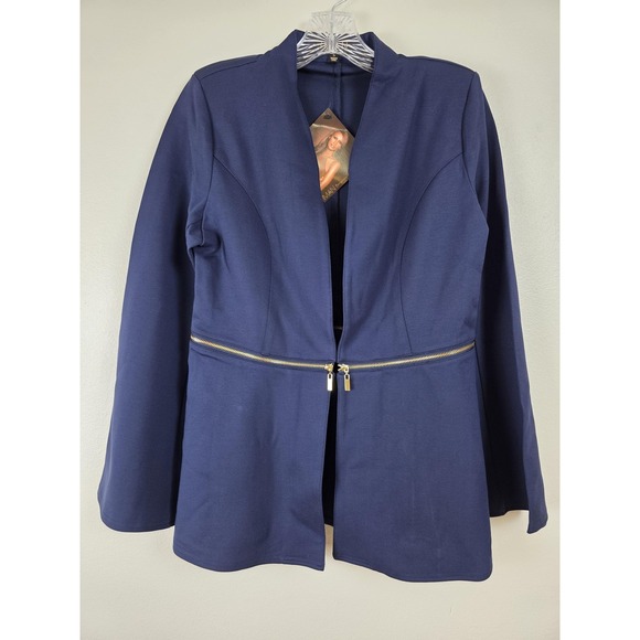 IMAN Jackets & Blazers - Iman Jacket Womens Small Navy Blue Convertible Gold Zip Off Stretch Open Blazer